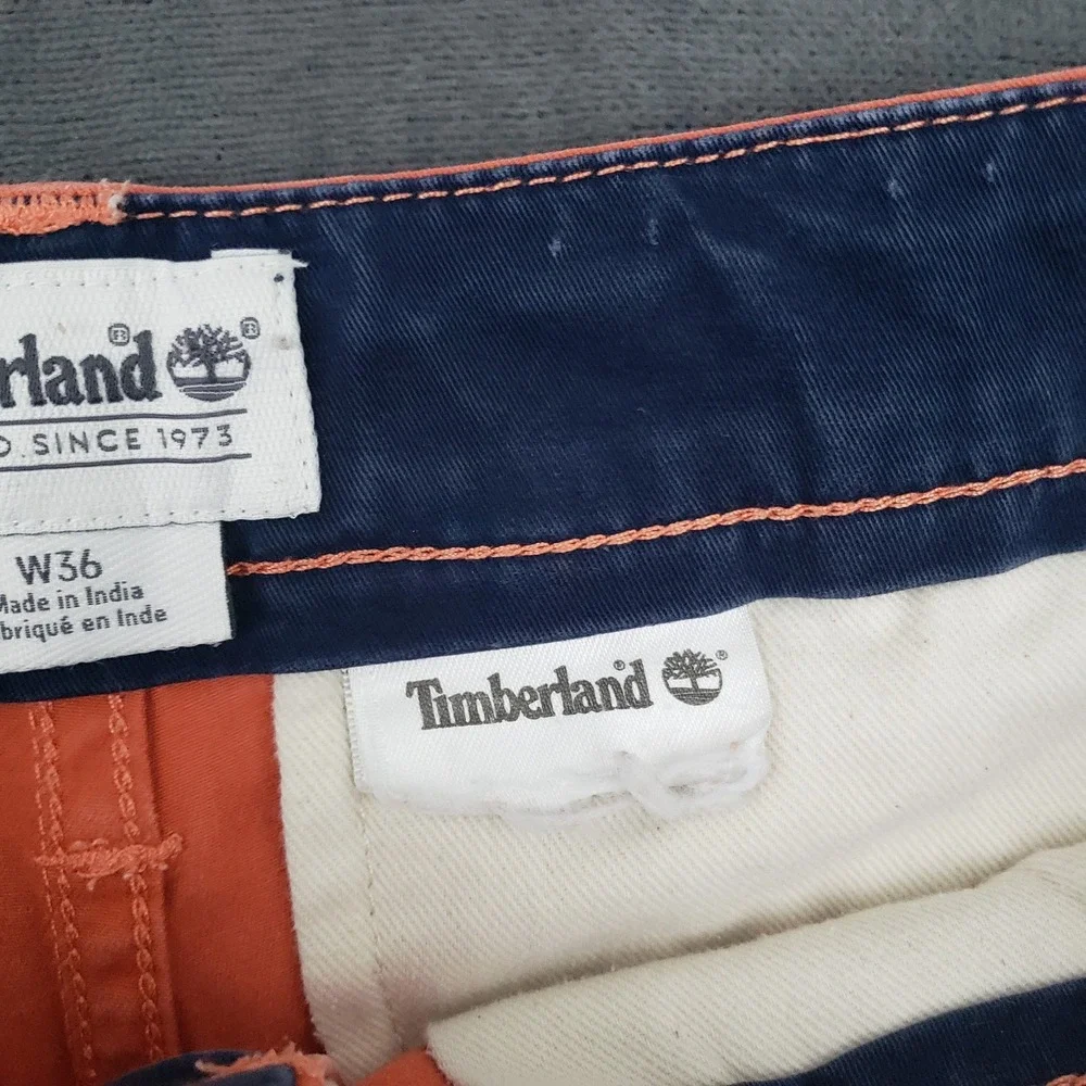 Timberland Chino Shorts Mens W36 Orange Relaxed Fit Flat Front Cotton